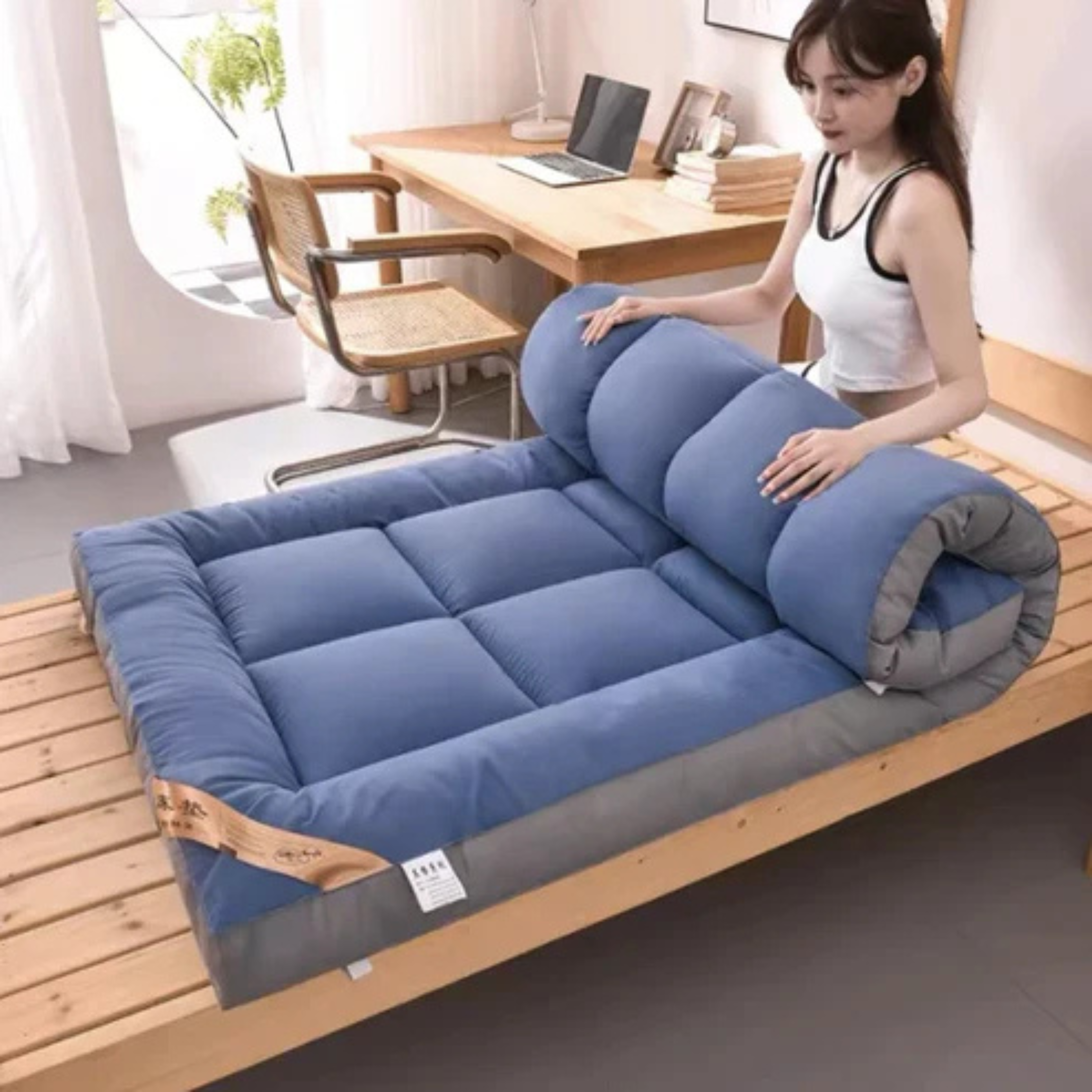 Matelas futon pliable avec coussin intégré – Confort nomade et gain de place