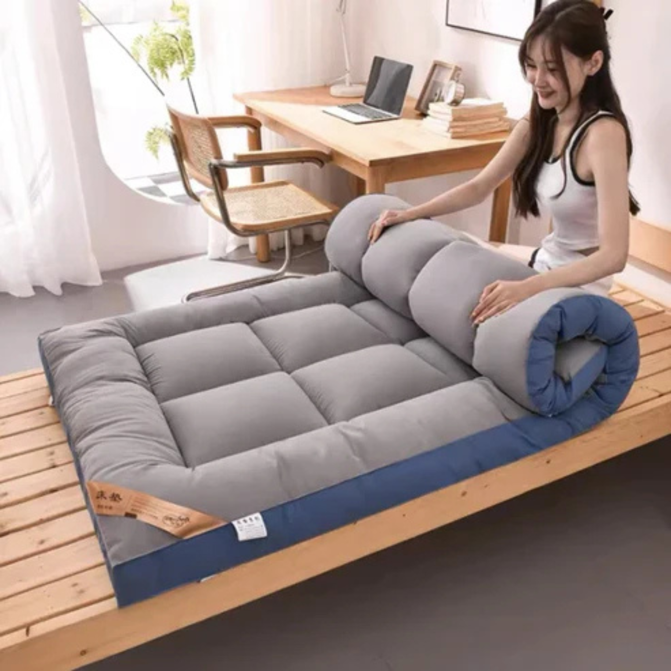 Matelas futon pliable avec coussin intégré – Confort nomade et gain de place